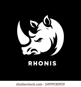 Rhinoceros Head Logo Vector Illustration with Text Rhonis