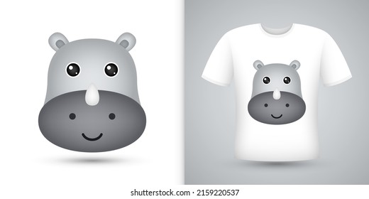 Rhinoceros Head On White Shirt