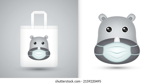 Rhinoceros Head On White Tote Bag