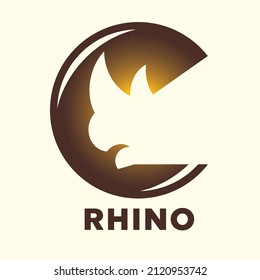 Rhinoceros Head Side Profile Negative Space Logo in Round Shape