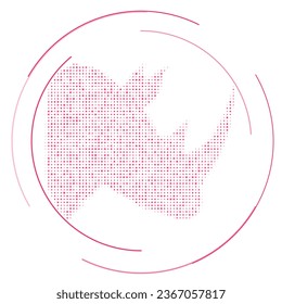 The rhinoceros head symbol filled with pink dots. Pointillism style. Vector illustration on white background