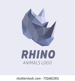 Rhinoceros Head in vector style polygon modern flat logo