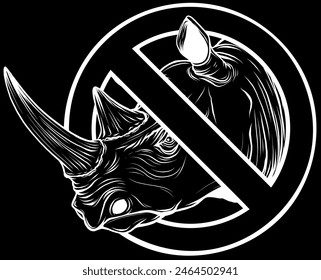 rhinoceros head in white line on black background