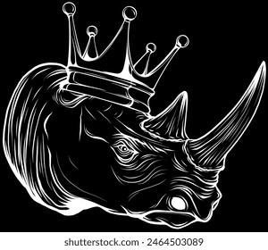 rhinoceros head in white line on black background