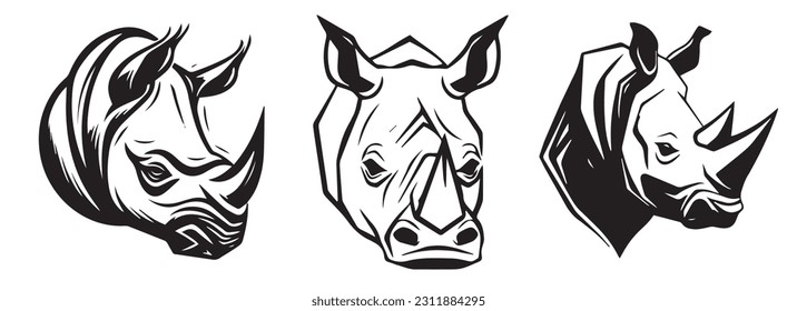 Rhinoceros heads vector silhouette illustration