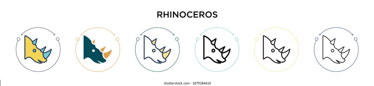 Rhinoceros icon in filled, thin line, outline and stroke style. Vector illustration of two colored and black rhinoceros vector icons designs can be used for mobile, ui, web