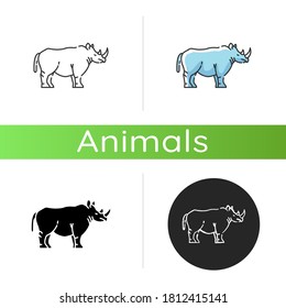 Rhinoceros icon. Linear black and RGB color styles. Exotic horned animal, african fauna. Tropical zoo mascot, endangered species. Zoology, safari. Large rhino isolated isolated vector illustrations