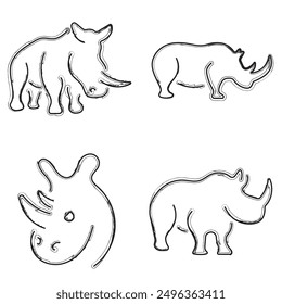 rhinoceros icon set, brush strokes on a white background. Vector illustration.