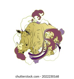 rhinoceros illustration design for sukajan is mean japan traditional cloth or t-shirt with digital hand drawn Embroidery Men T-shirts Summer Casual Short Sleeve Hip Hop T Shirt Streetwear