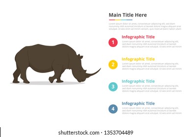 rhinoceros infographics template with 4 points of free space text description - vector