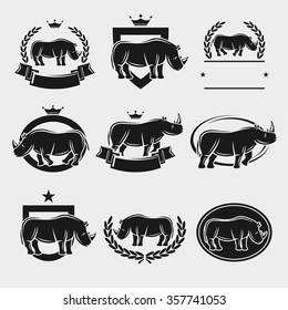 Rhinoceros label and icons set. Vector