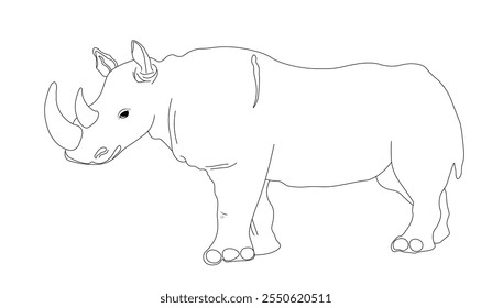 Rhinoceros. A large herbivorous African animal. Vector illustration. Isolated on white background. 