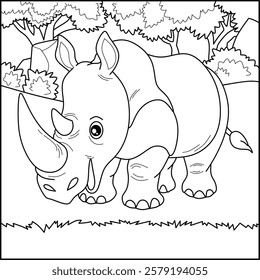 Rhinoceros line art for coloring book with simple background