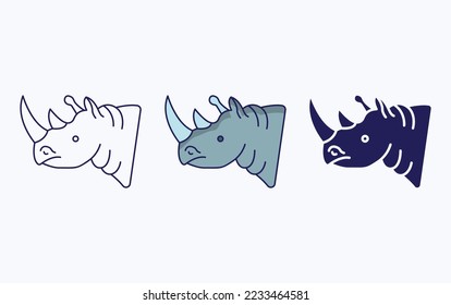 Rhinoceros line and glyph icon, vector illustration