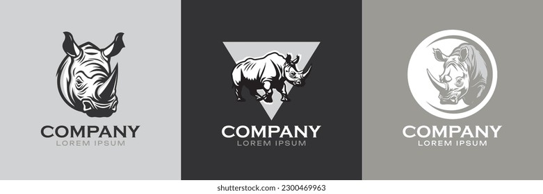 Rhinoceros Logo Set. Rhino Premium Vector Design Illustration.