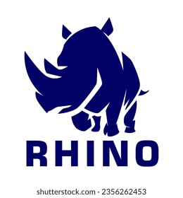 Rhinoceros logo vector in blue with the words rhino underneath