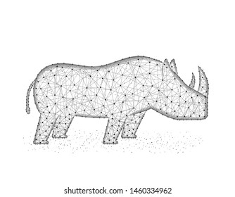Rhinoceros low poly design, African animal abstract graphics, solitary mammals polygonal wireframe vector illustration made from points and lines on a white background