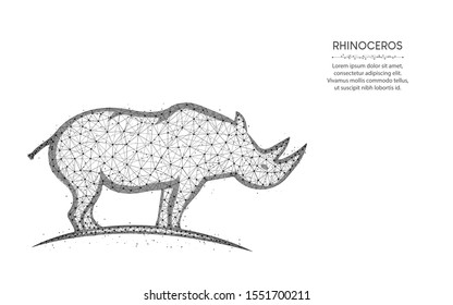 Rhinoceros low poly design, mammal animal abstract geometric art, zoo wireframe mesh polygonal vector illustration made from points and lines on white background