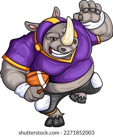 the rhinoceros mascot of American football complete with player clothe of illustration