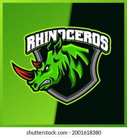 rhinoceros mascot esport logo design illustrations vector template, rhino logo for team game streamer. flat cartoon style