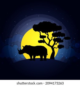 rhinoceros moon background vector. zoo wild