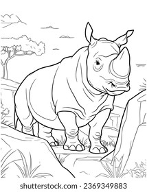 Rhinoceros and mountain coloring page