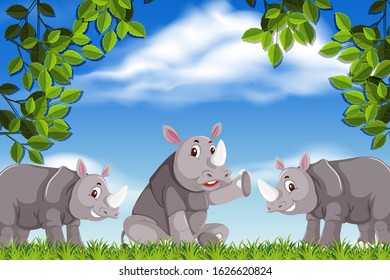 Rhinoceros in nature scene illustration