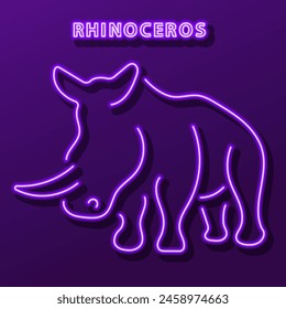 rhinoceros neon sign, modern glowing banner design, colorful modern design trend on black background. Vector illustration.