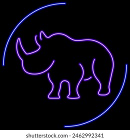 rhinoceros neon sign, modern glowing banner design, colorful modern design trend on black background. Vector illustration.