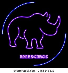 rhinoceros neon sign, modern glowing banner design, colorful modern design trend on black background. Vector illustration.