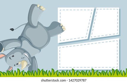 A rhinoceros on note template illustration