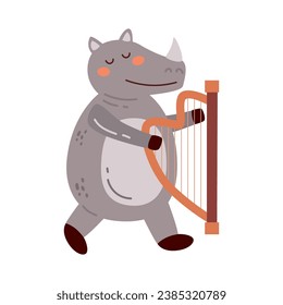 rhinoceros playing harp vector isolated