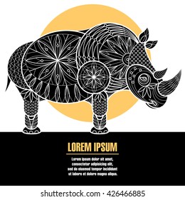 Rhinoceros. The poster with the image of the animal. Vector patten illustration with space for text.