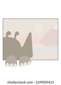 Rhinoceros Profile Colorful Vector With Landscape  Background   