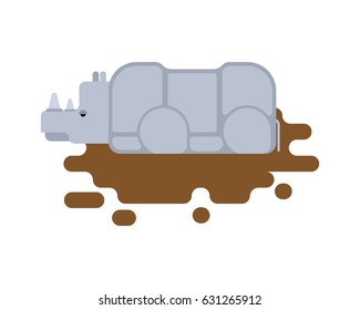 Rhinoceros in puddle. Africa Wild beast. Animal with horn
