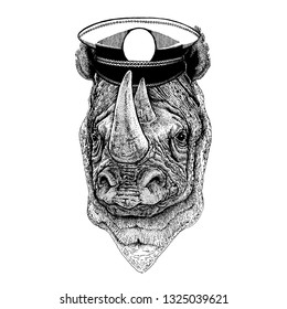 Rhinoceros, rhino Hand drawn illustration for tattoo, emblem, badge, logo, patch, t-shirt