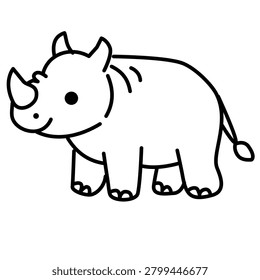 Rhinoceros Rhinom Coloring Page Vector Illustration. Outline line art drawing cartoon wild animal kids.