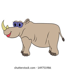 Rhinoceros s isolated on white background. Hand drawing cartoon rhino vector illustration