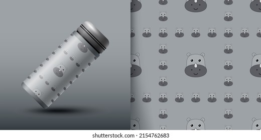 Rhinoceros seamless pattern with bottle