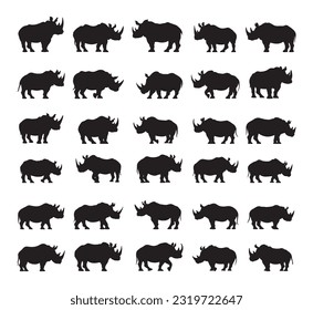 Rhinoceros silhouette collection. set of Rhino vectors, isolated on white background