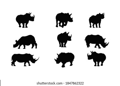 rhinoceros silhouette icon vector set for logo