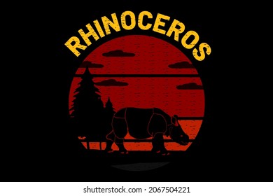 rhinoceros silhouette retro design hand drawing