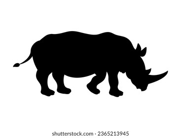 Rhinoceros Silhouette Vector. Elephant Cartoon Character Vector Flat Design