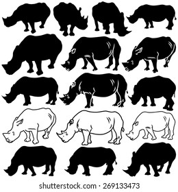 Rhinoceros Silhouettes Set