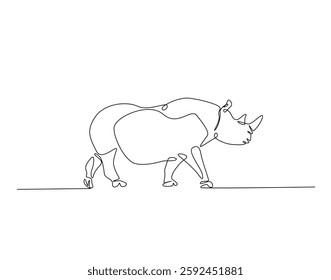 Rhinoceros simple line art illustration. Continuous one line draw of wild rhino animal.