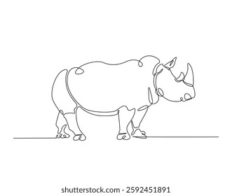 Rhinoceros simple line art illustration. Continuous one line draw of wild rhino animal.