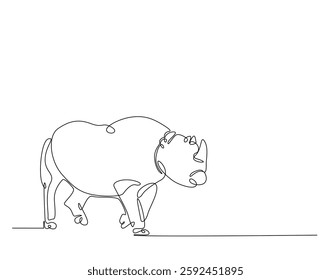 Rhinoceros simple line art illustration. Continuous one line draw of wild rhino animal.