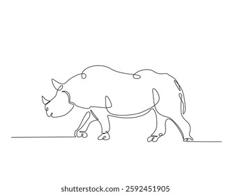 Rhinoceros simple line art illustration. Continuous one line draw of wild rhino animal.