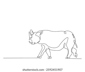 Rhinoceros simple line art illustration. Continuous one line draw of wild rhino animal.