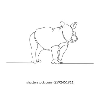 Rhinoceros simple line art illustration. Continuous one line draw of wild rhino animal.